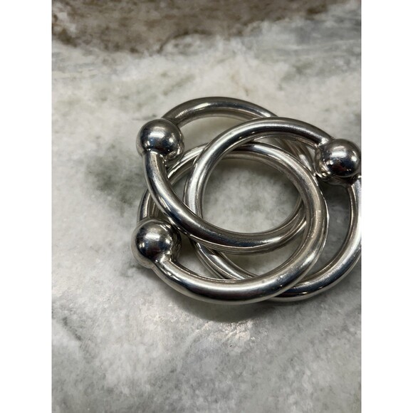 3 ring Silver Baby Rattle/teether Lunt-C303 Vintage Classic Rattler Shiny - Picture 4 of 6